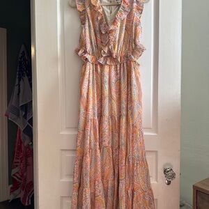 &Merci Paisley Ruffled Side Cut-out MIDI Dress NWT Sz L